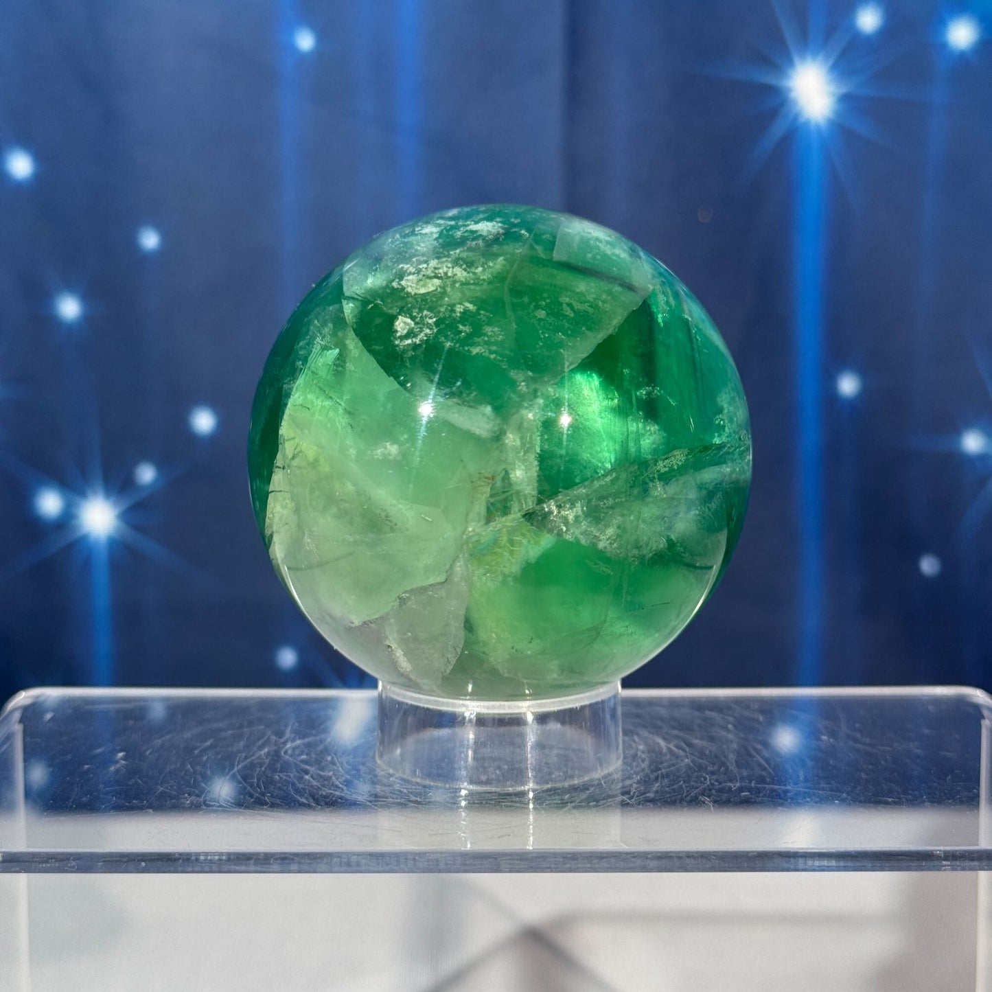 Green Fluorite Sphere – Rainbow Filled • 0.476 kg