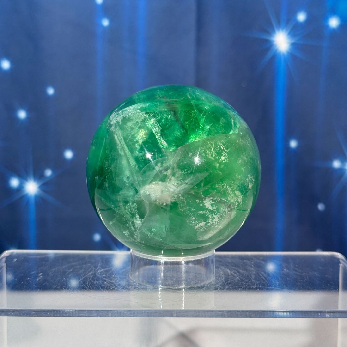 Green Fluorite Sphere – Rainbow Filled • 0.476 kg
