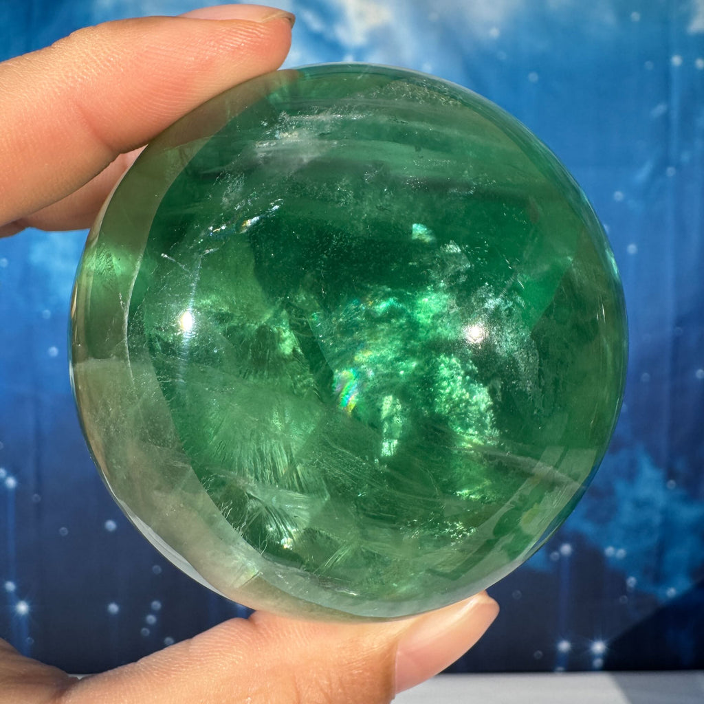 Green Fluorite Sphere – Rainbow Filled • 0.476 kg