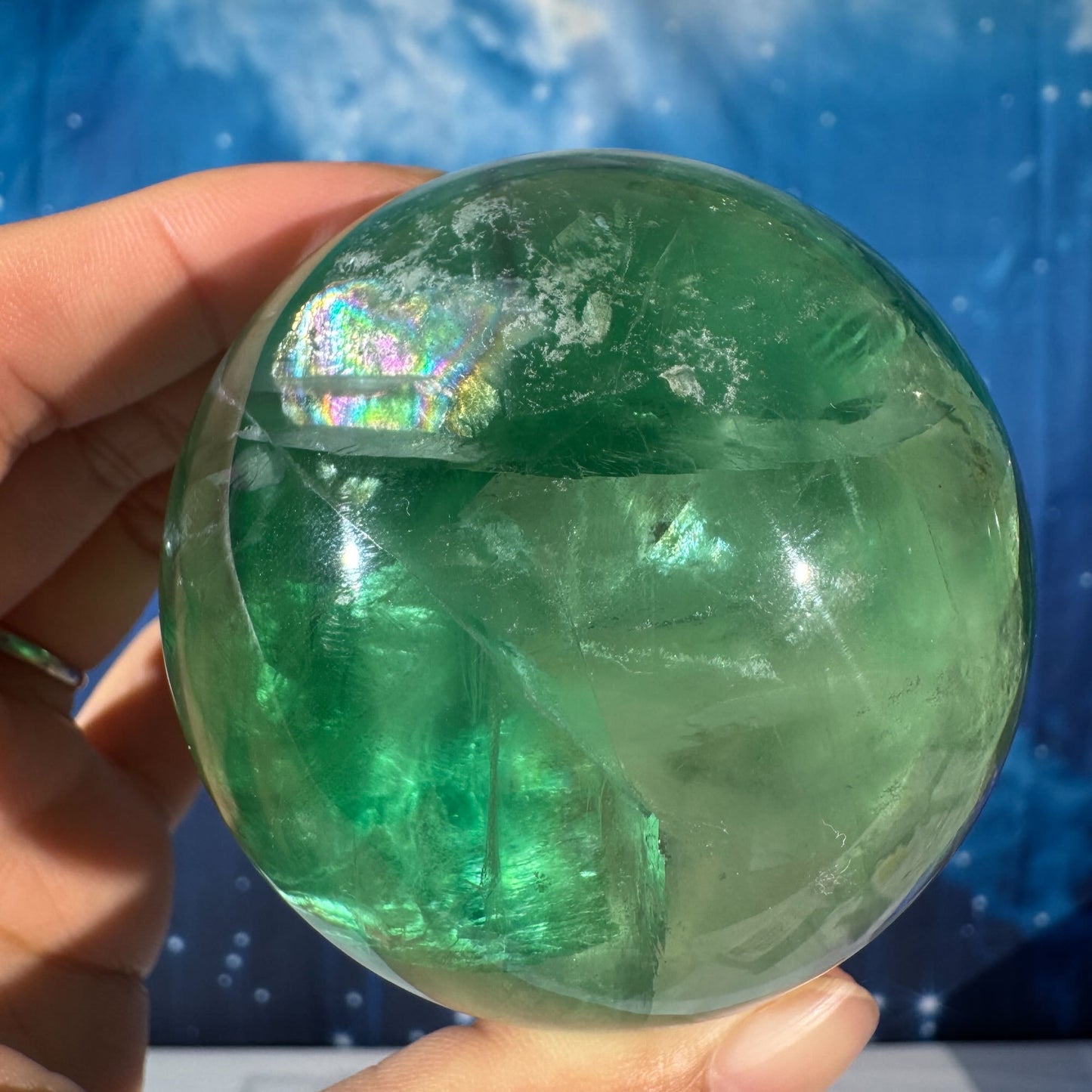 Green Fluorite Sphere – Rainbow Filled • 0.476 kg