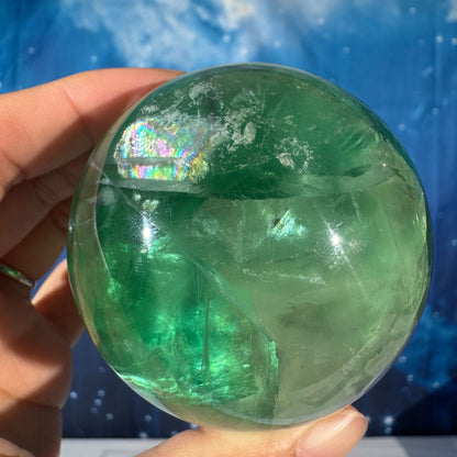 Green Fluorite Sphere – Rainbow Filled • 0.476 kg