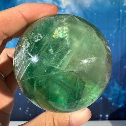 Green Fluorite Sphere – Rainbow Filled • 0.476 kg