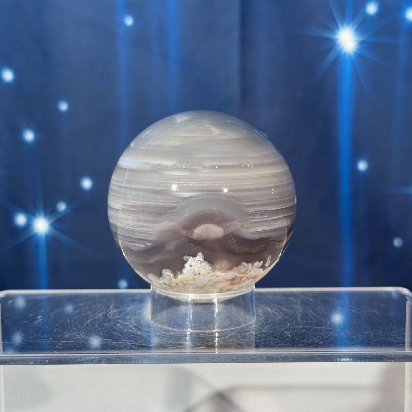 Flower Agate Sphere with Banding – 0.264 kg