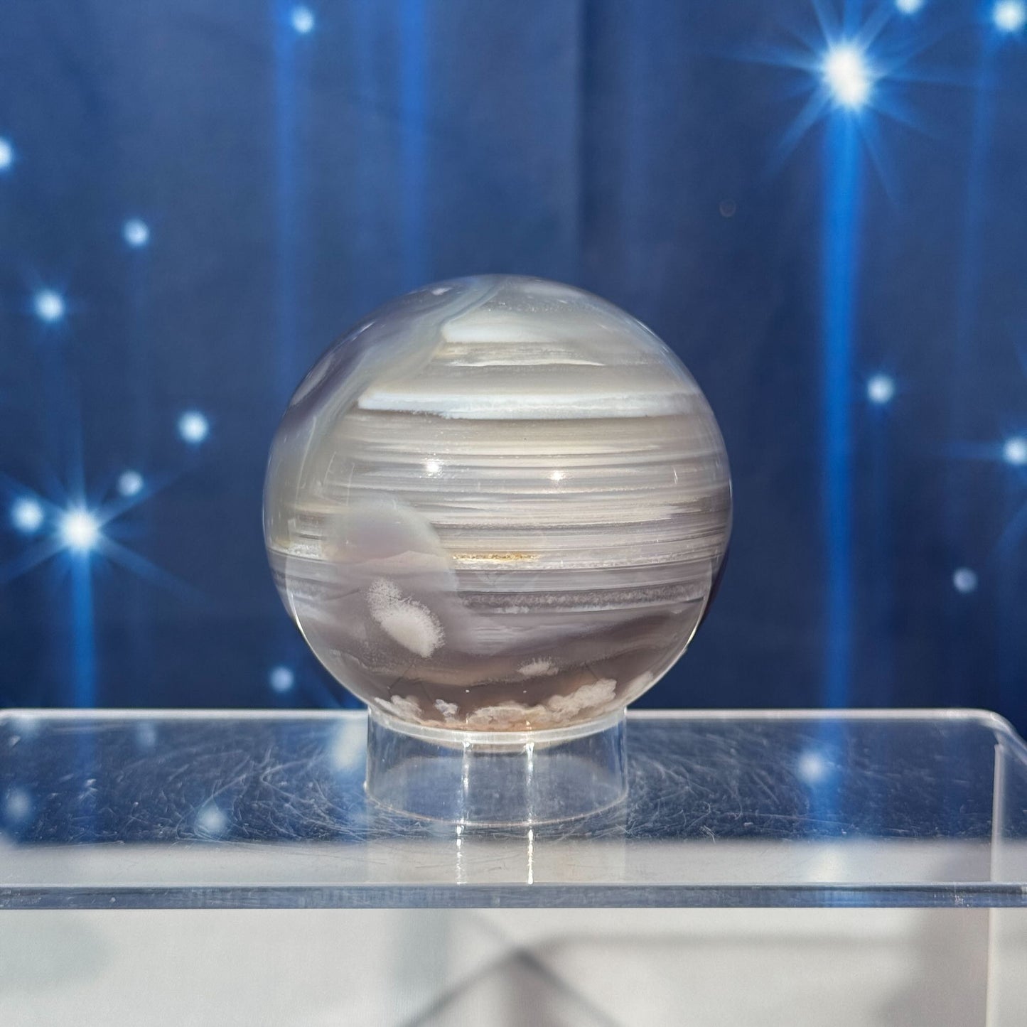 Flower Agate Sphere with Banding – 0.264 kg