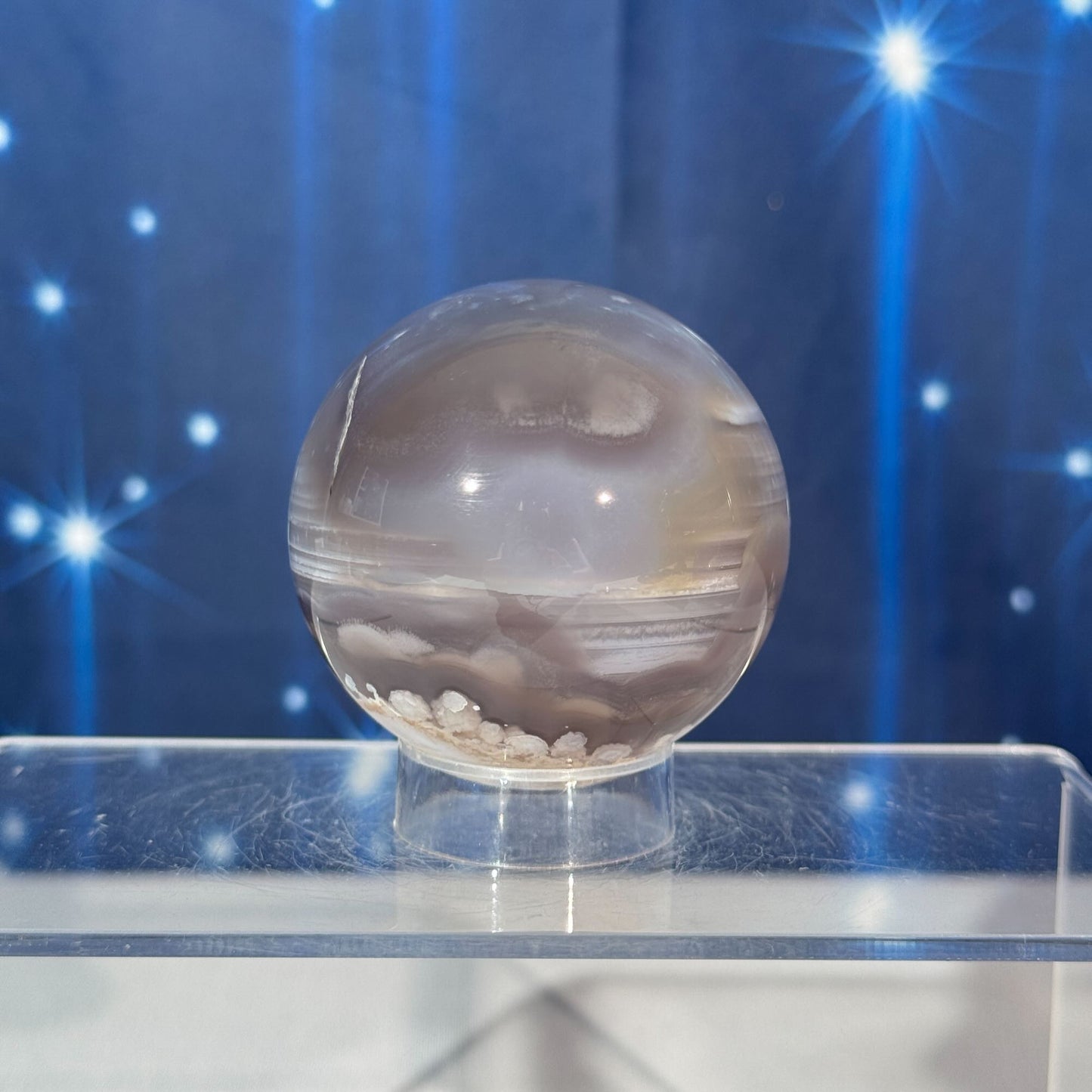 Flower Agate Sphere with Banding – 0.264 kg