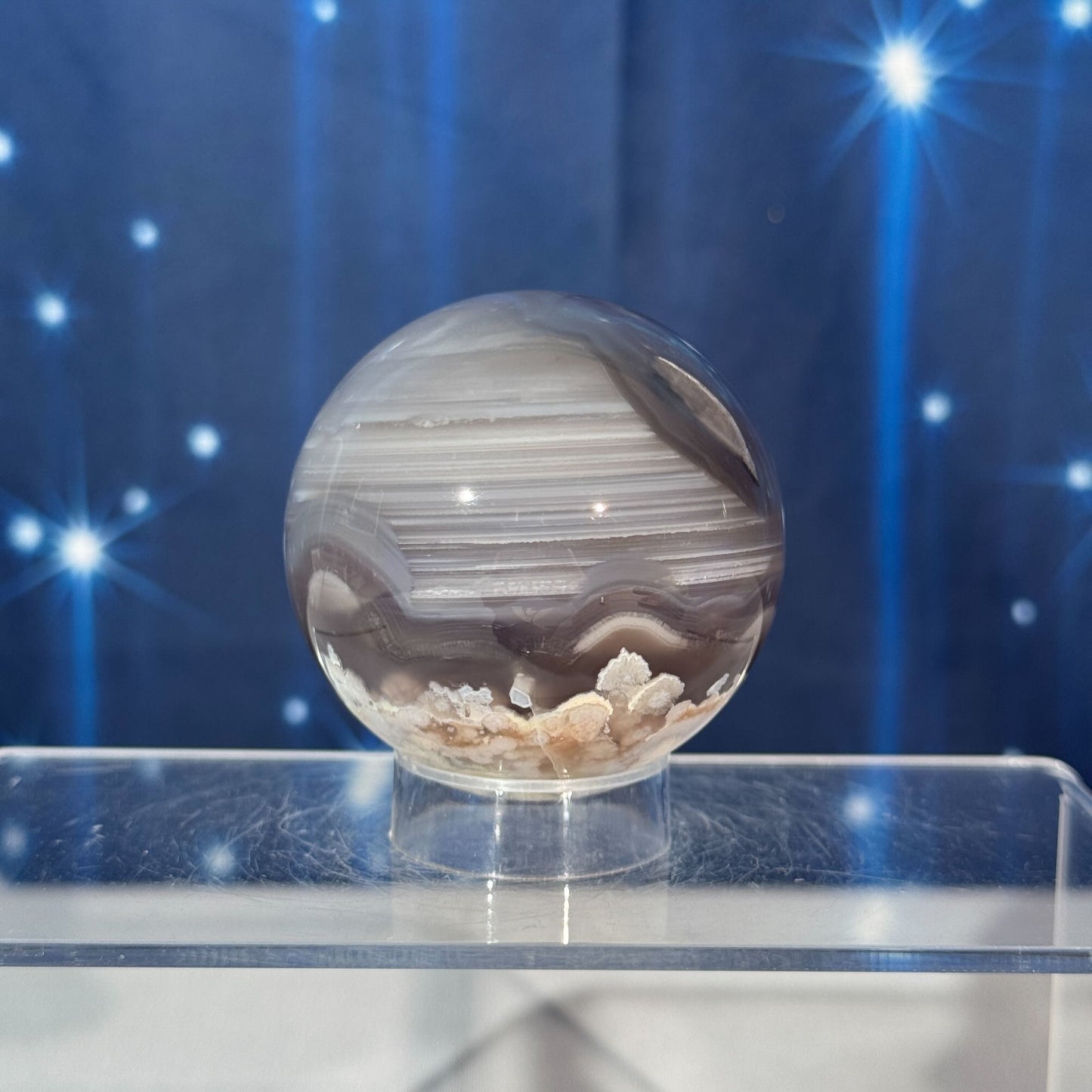 Flower Agate Sphere with Banding – 0.264 kg