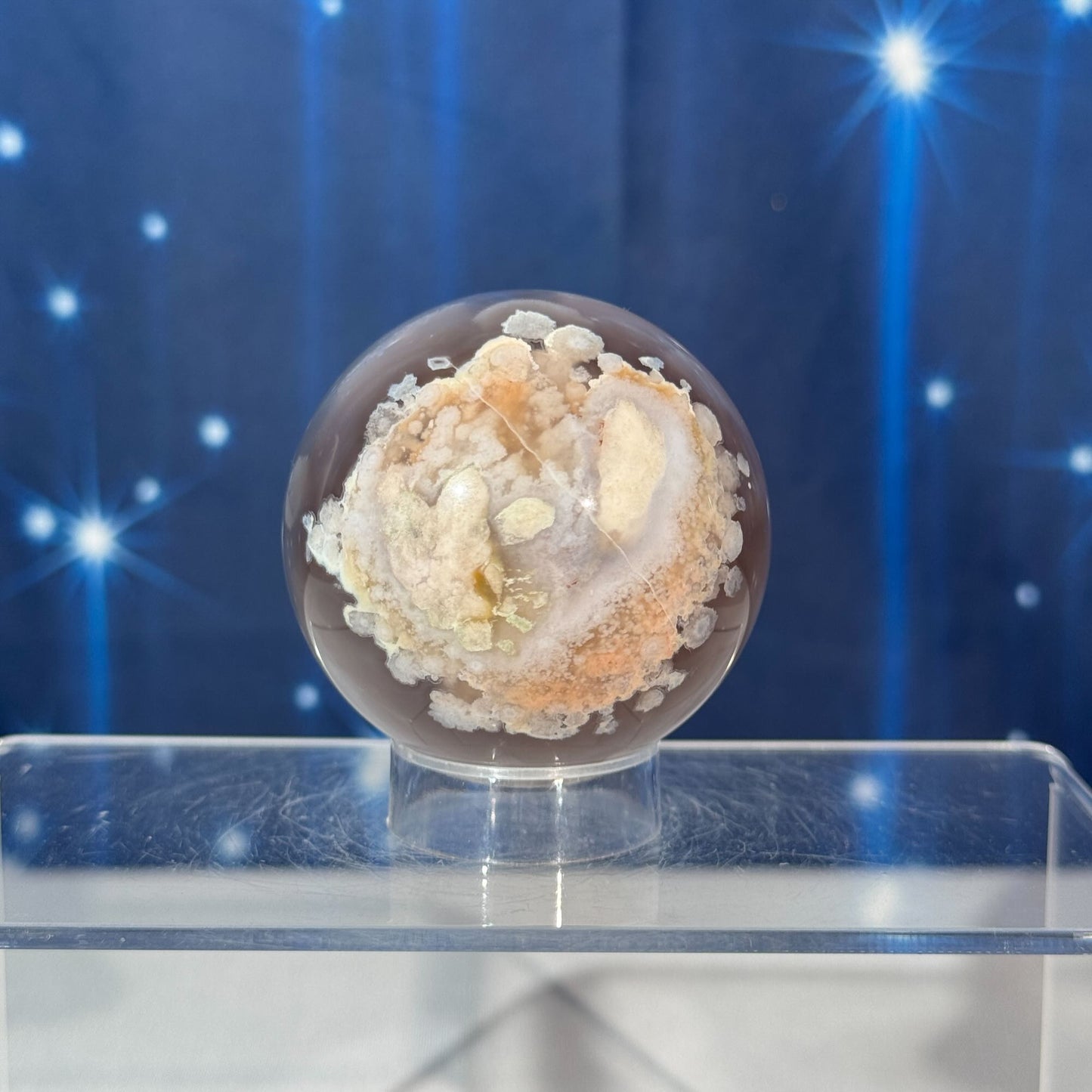 Flower Agate Sphere with Banding – 0.264 kg