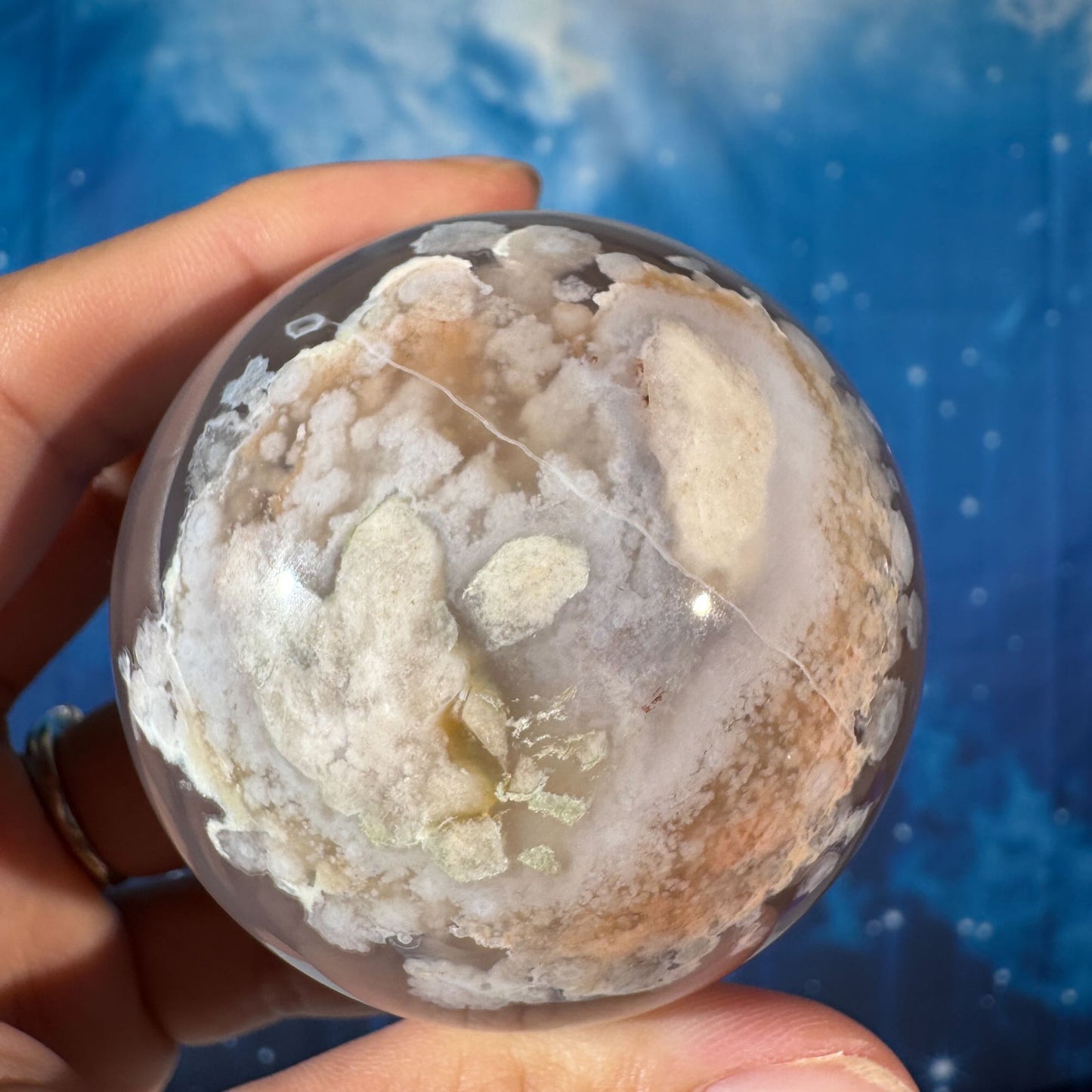 Flower Agate Sphere with Banding – 0.264 kg