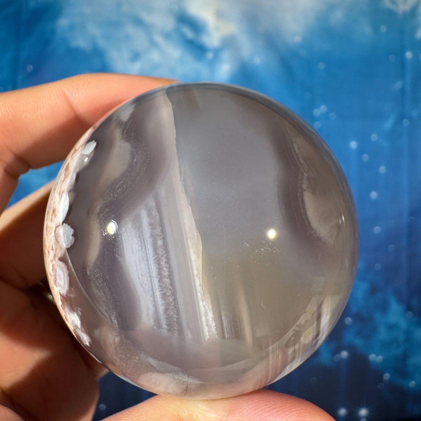 Flower Agate Sphere with Banding – 0.264 kg