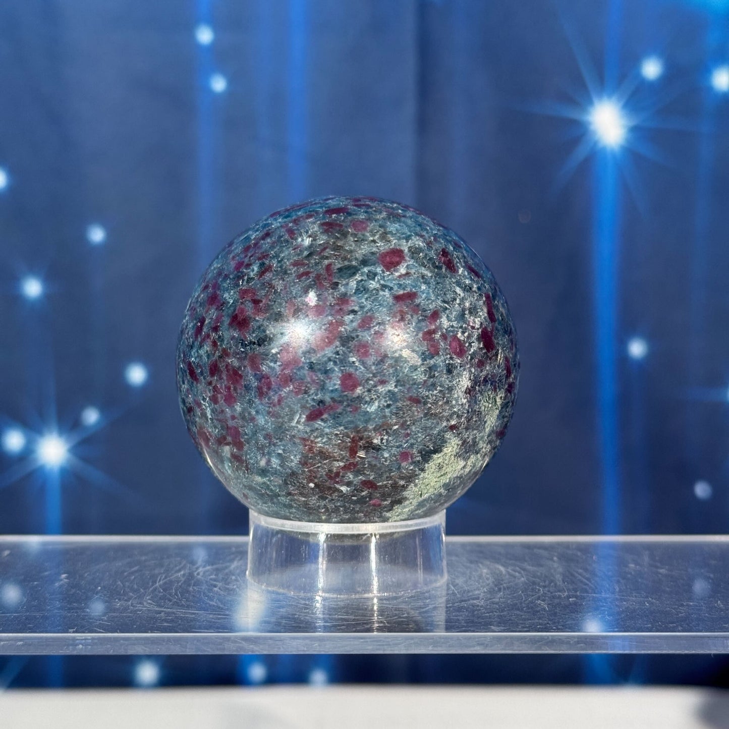 Ruby Kyanite with Fuchsite Sphere – UV-Reactive • 0.349 kg