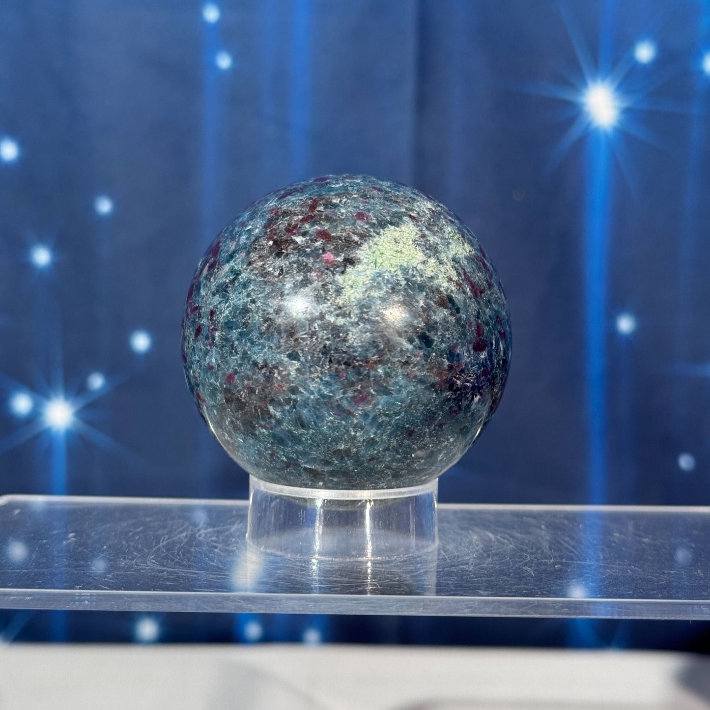 Ruby Kyanite with Fuchsite Sphere – UV-Reactive • 0.349 kg