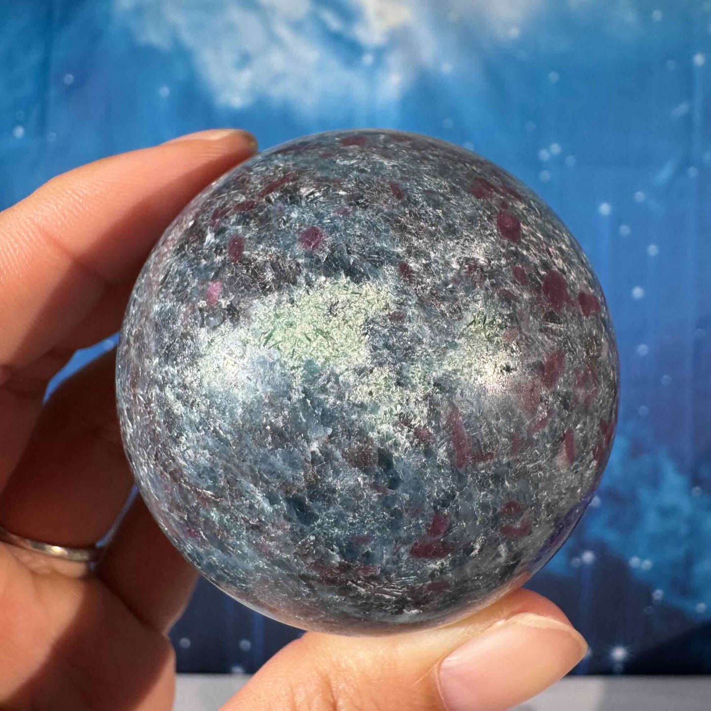 Ruby Kyanite with Fuchsite Sphere – UV-Reactive • 0.349 kg
