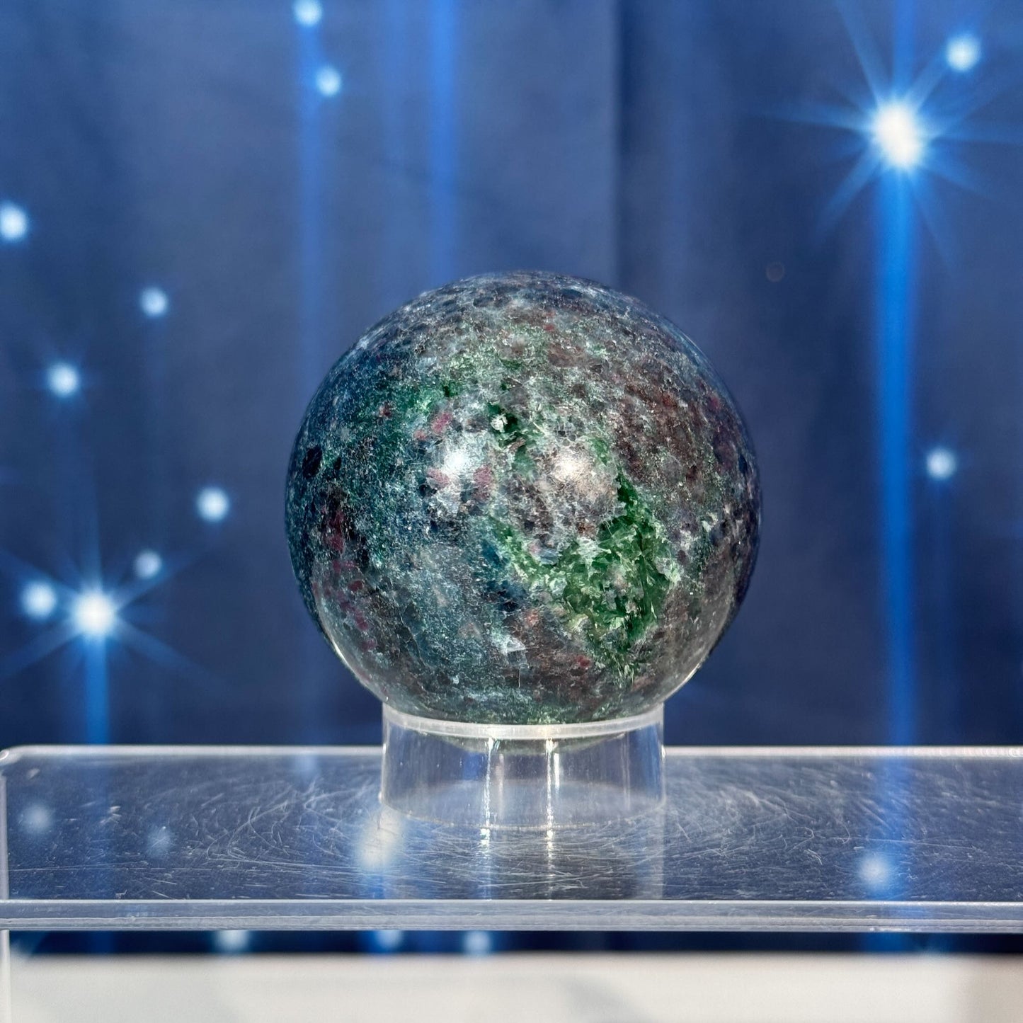 Ruby in Kyanite with Fuchsite Sphere – UV-Reactive • 0.306 kg