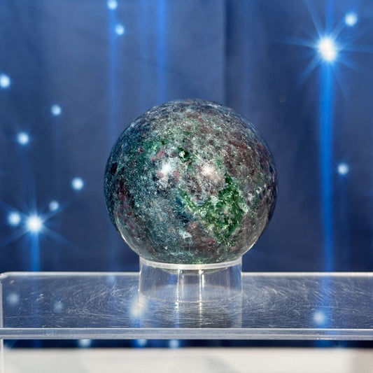 Ruby in Kyanite with Fuchsite Sphere – UV-Reactive • 0.306 kg