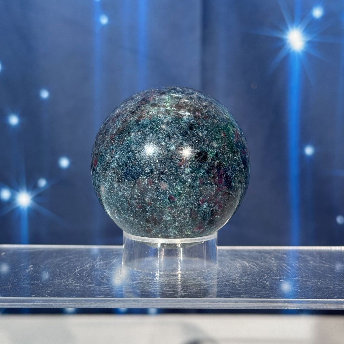 Ruby in Kyanite with Fuchsite Sphere – UV-Reactive • 0.306 kg