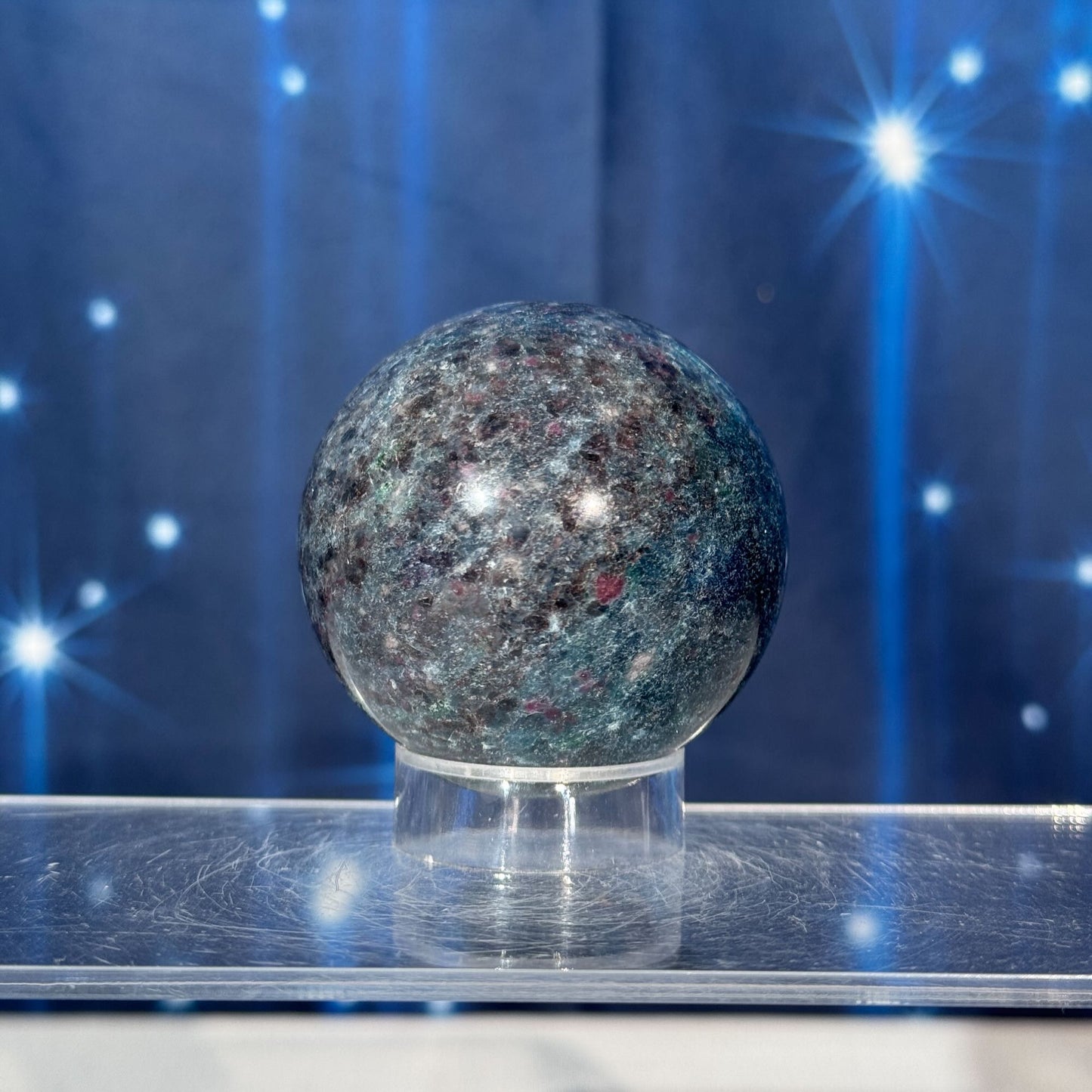Ruby in Kyanite with Fuchsite Sphere – UV-Reactive • 0.306 kg