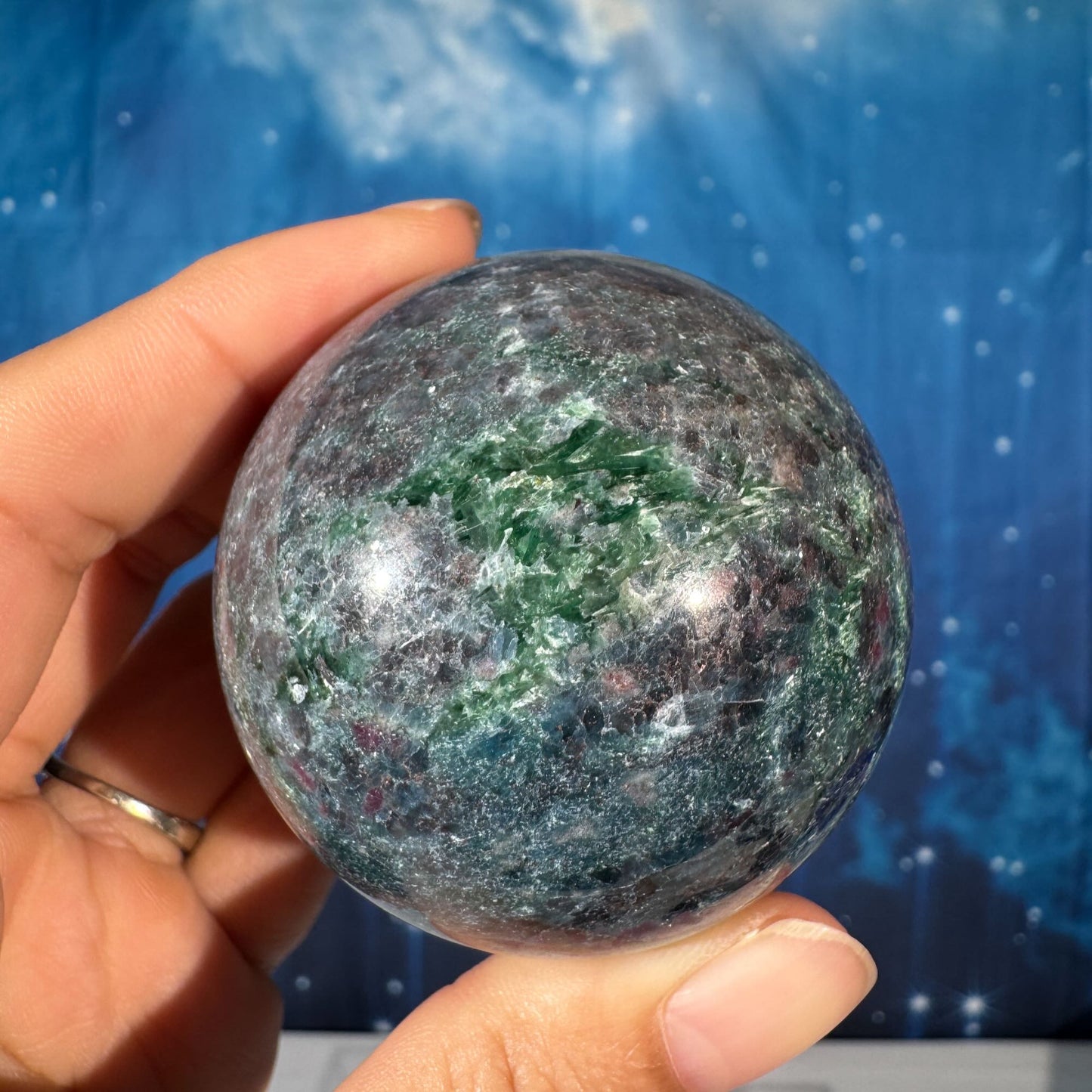 Ruby in Kyanite with Fuchsite Sphere – UV-Reactive • 0.306 kg