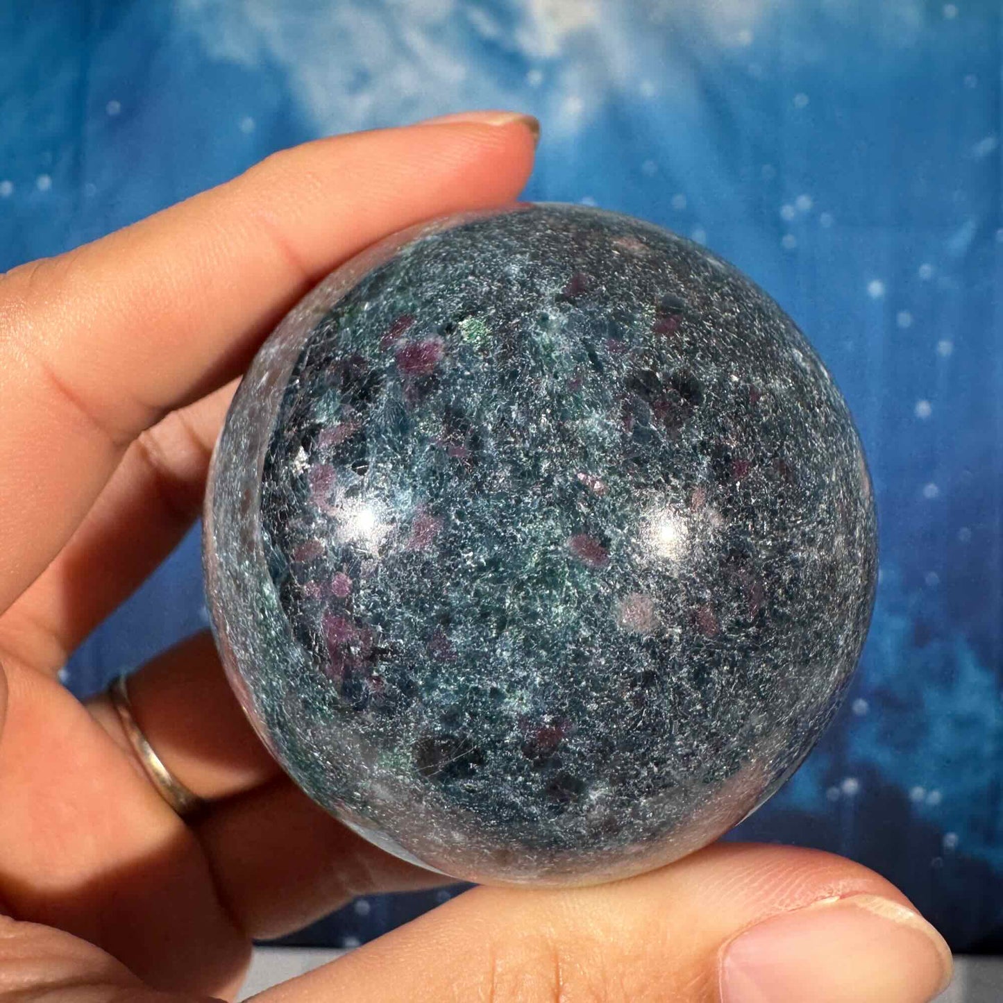 Ruby in Kyanite with Fuchsite Sphere – UV-Reactive • 0.306 kg