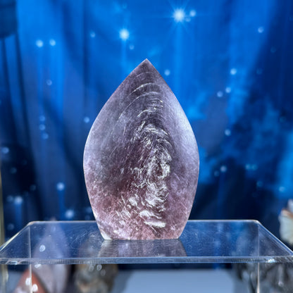 Gem lepidolite flat flame - 2 3/8 × 3/4 × 3 3/4 in - 7.1 oz