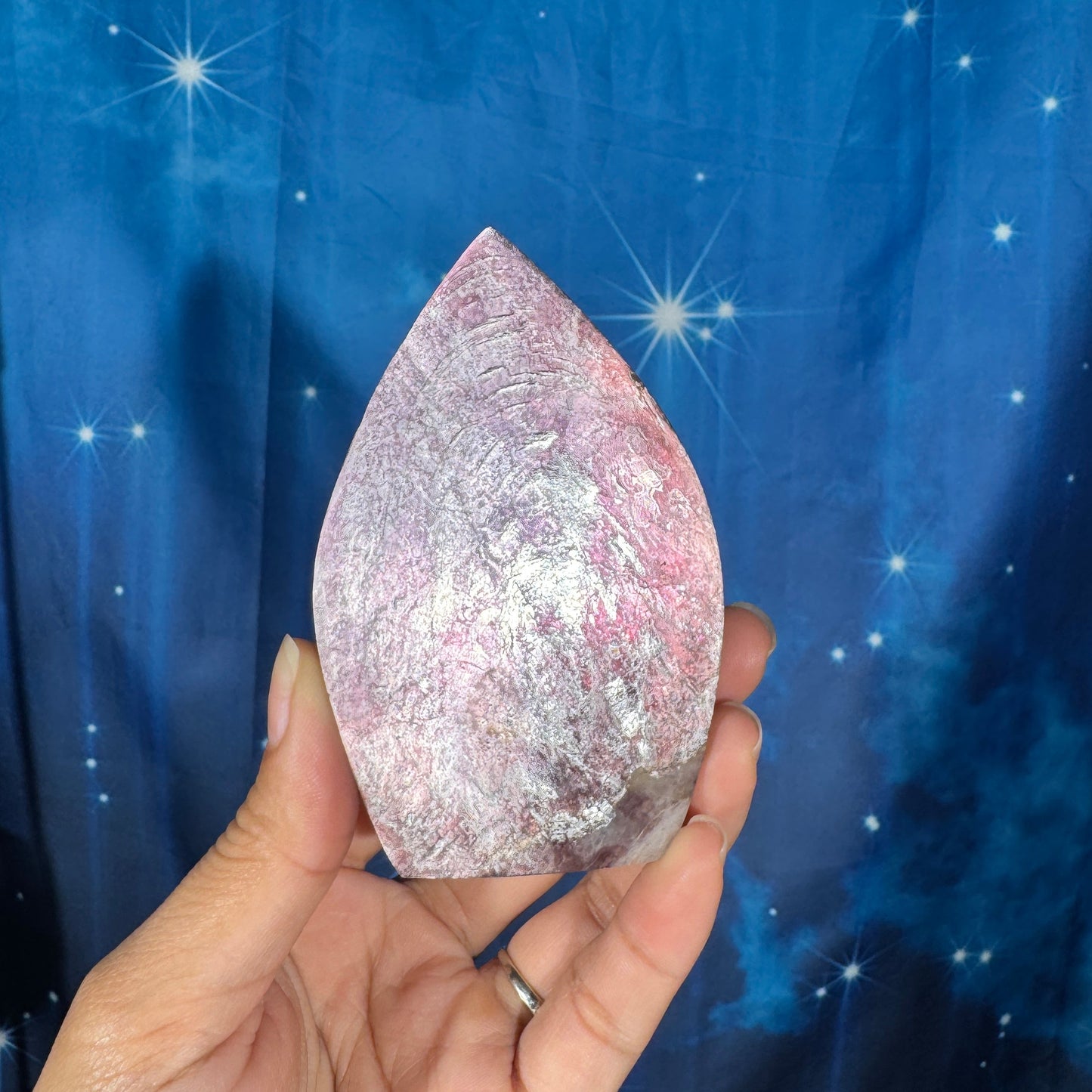 Gem lepidolite flat flame - 2 3/8 × 3/4 × 3 3/4 in - 7.1 oz
