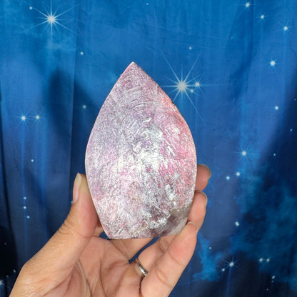 Gem lepidolite flat flame - 2 3/8 × 3/4 × 3 3/4 in - 7.1 oz