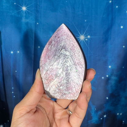 Gem lepidolite flat flame - 2 3/8 × 3/4 × 3 3/4 in - 7.1 oz