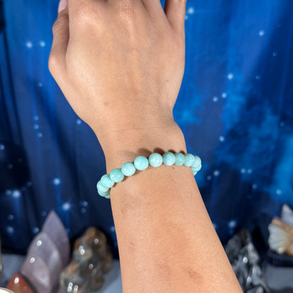 One (1) Amazonite bracelet – 8 mm beads, fits 6.25″ wrist