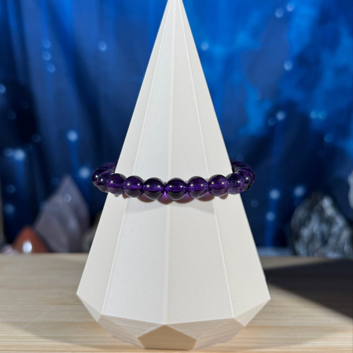 One (1) Amethyst bracelet –  8mm beads - fits 6.25" wrist