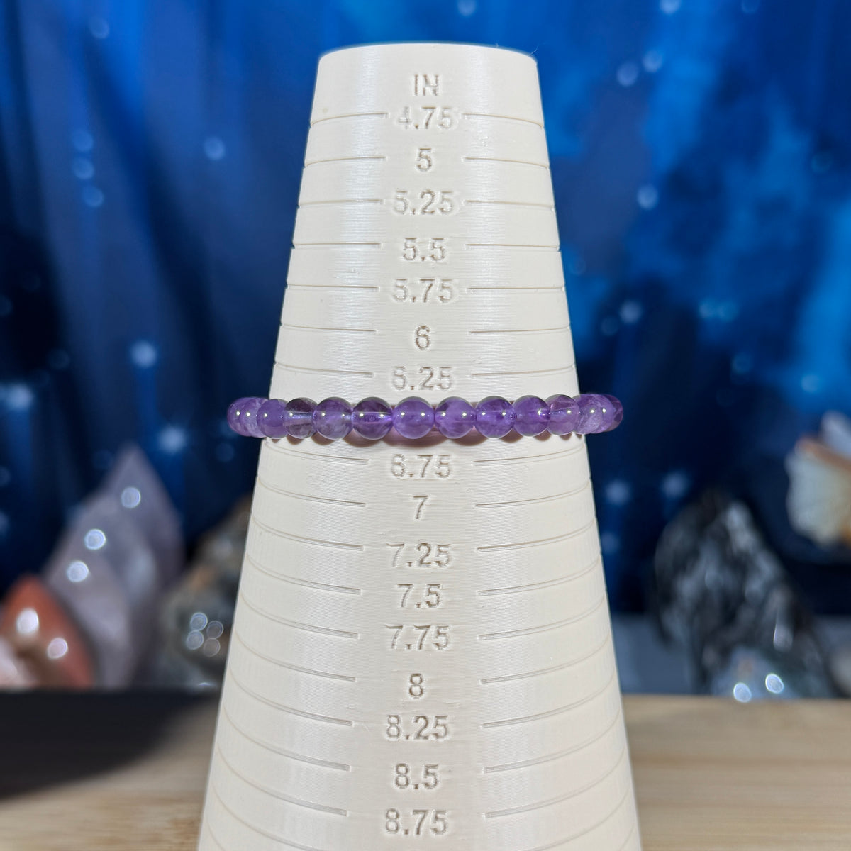 One (1) Amethyst bracelet – 6mm beads - fits 6.5" wrist