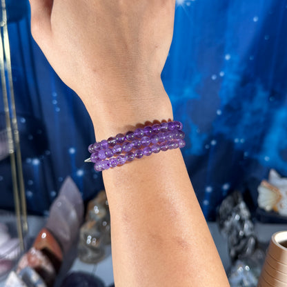 One (1) Amethyst bracelet – 6mm beads - fits 6.5" wrist