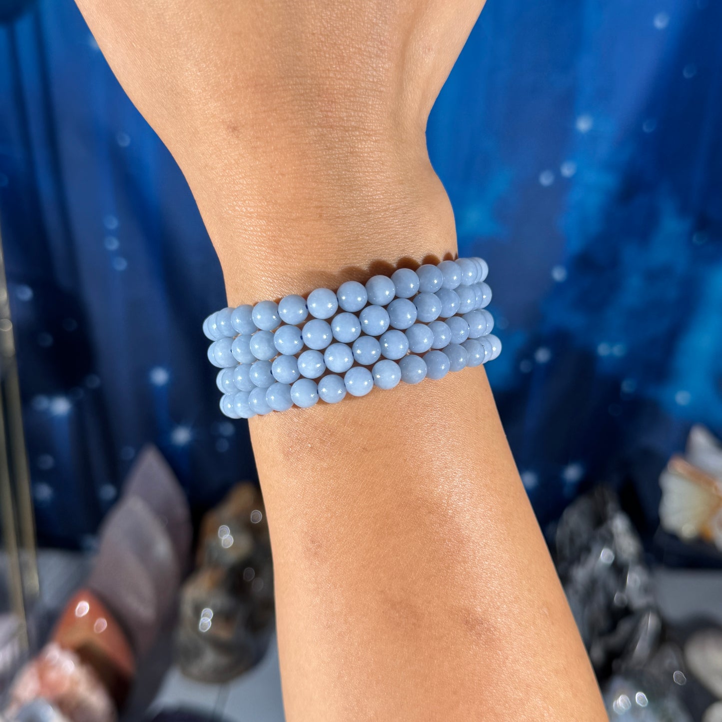 One (1) Angelite bracelet – 6mm beads - fits 6.5" wrist