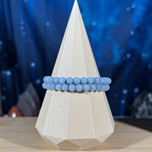 One (1) Angelite bracelet - 6mm beads - fits 6.75" wrist