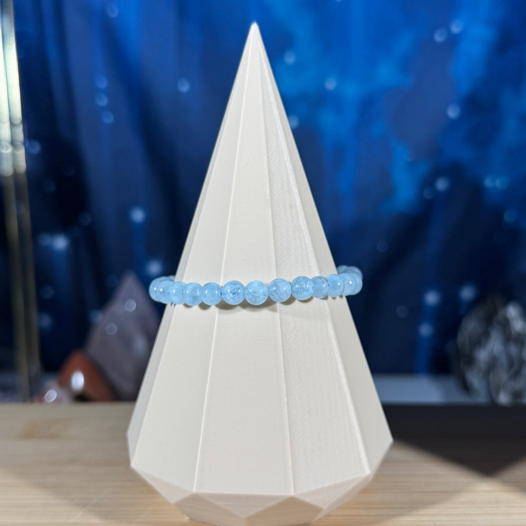 One (1) Aquamarine bracelet - 6mm beads, fits 6.25" wrist