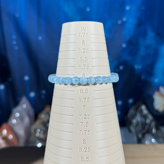 One (1) Aquamarine bracelet - 6mm beads, fits 6.25" wrist