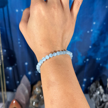 One (1) Aquamarine bracelet - 6mm beads, fits 6.25" wrist