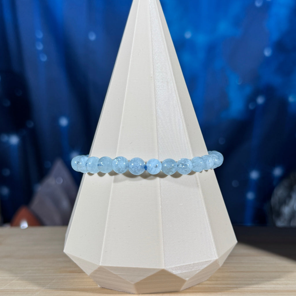 One (1) Aquamarine bracelet - 6mm beads, fits 7" wrist