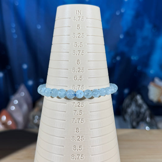 One (1) Aquamarine bracelet - 6mm beads, fits 7" wrist