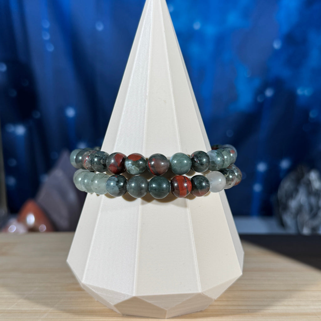 One (1) African Bloodstone bracelet – 8mm beads - fits 6.75" wrist