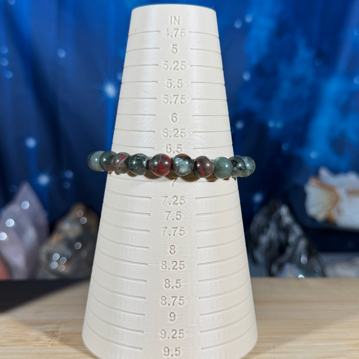 One (1) African Bloodstone bracelet – 8mm beads - fits 6.75" wrist