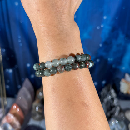 One (1) African Bloodstone bracelet – 8mm beads - fits 6.75" wrist