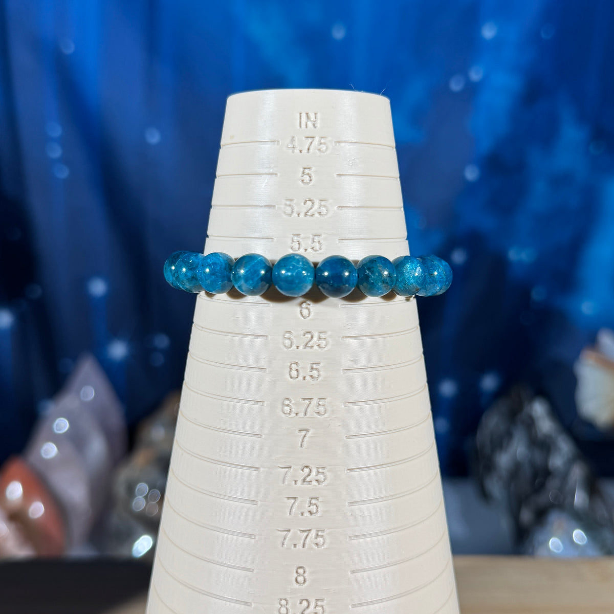 One (1) Blue apatite bracelet - 8mm beads - fits 5.75" wrist