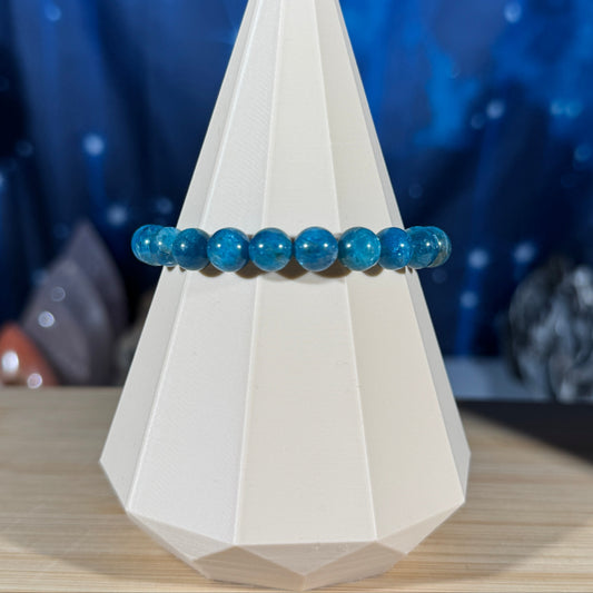 One (1) Blue apatite bracelet - 8mm beads - fits 6.25" wrist