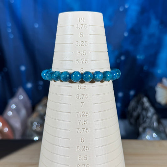 One (1) Blue apatite bracelet - 8mm beads - fits 6.25" wrist