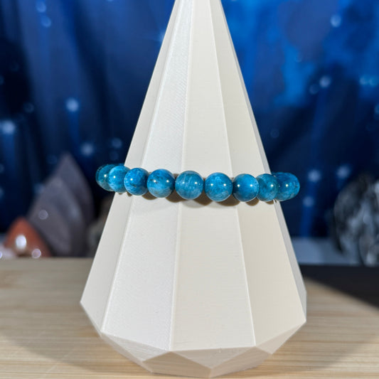 One (1) Blue apatite bracelet – 8mm beads - fits 6.5" wrist