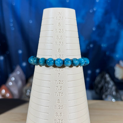 One (1) Blue apatite bracelet – 8mm beads - fits 6.5" wrist