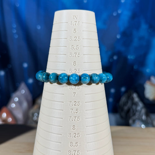 One (1) Blue apatite bracelet – 8mm beads - fits 6.5" wrist