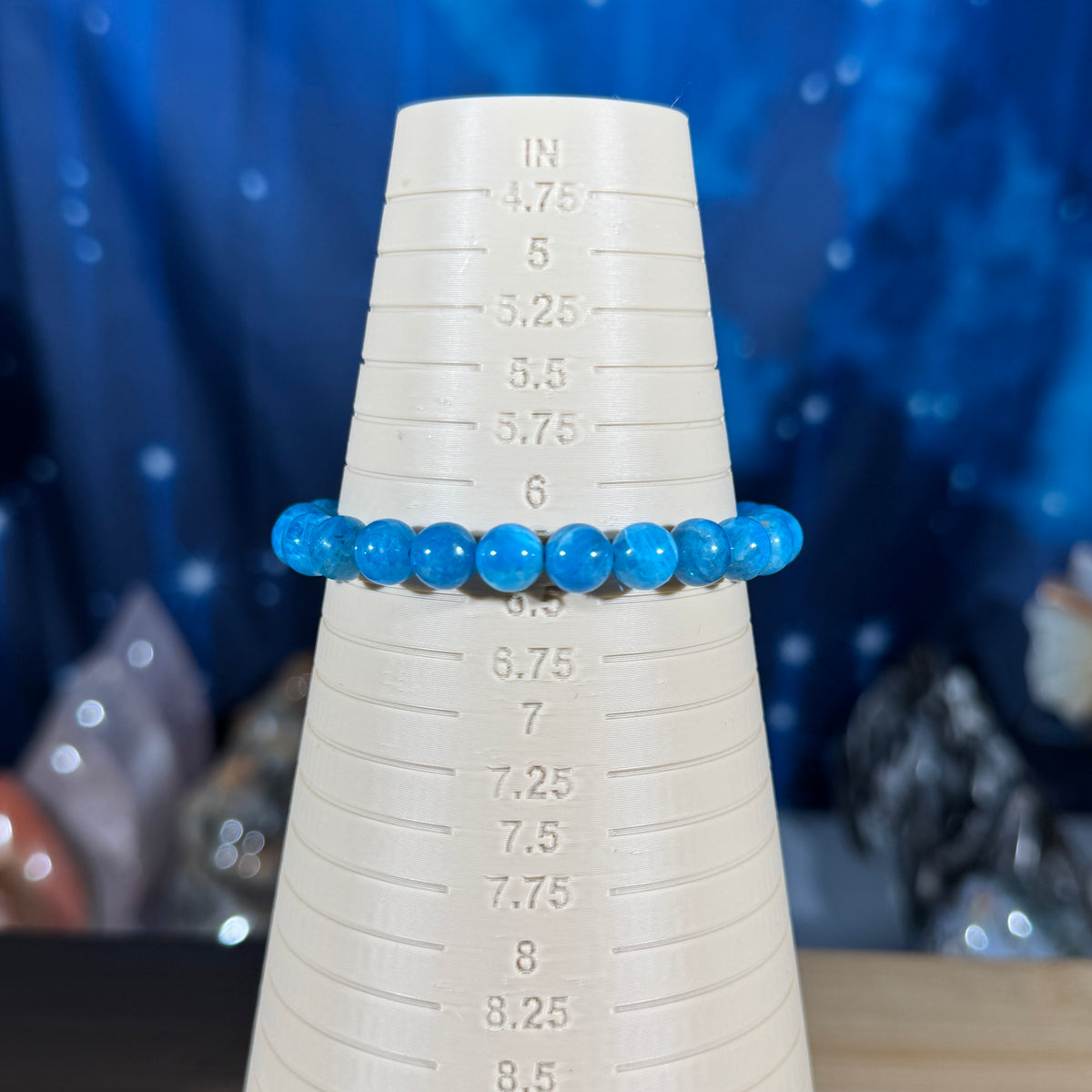 One (1) High-quality Blue Apatite bracelet - 7mm beads - fits 6.25" wrist