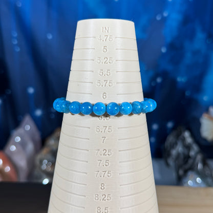 One (1) High-quality Blue Apatite bracelet - 7mm beads - fits 6.25" wrist