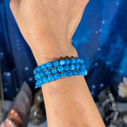 One (1) High-quality Blue Apatite bracelet - 7mm beads - fits 6.25" wrist