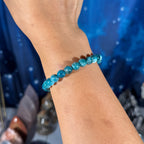 One (1) Blue apatite bracelet-stretchy - 7mm beads - fits 6.5" wrist